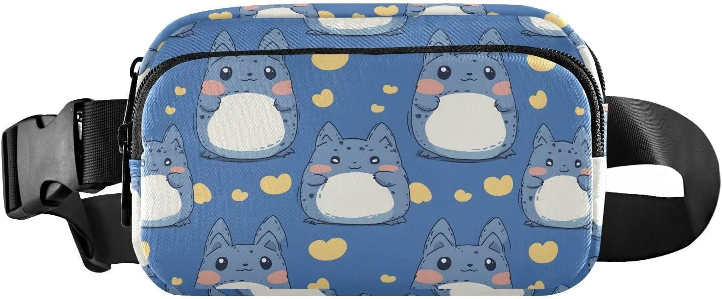 Cartoon Mouse Blue Fanny Pack Water Resistant, Women Men Waist Pack Sling Bag Purse for Travel Hiking