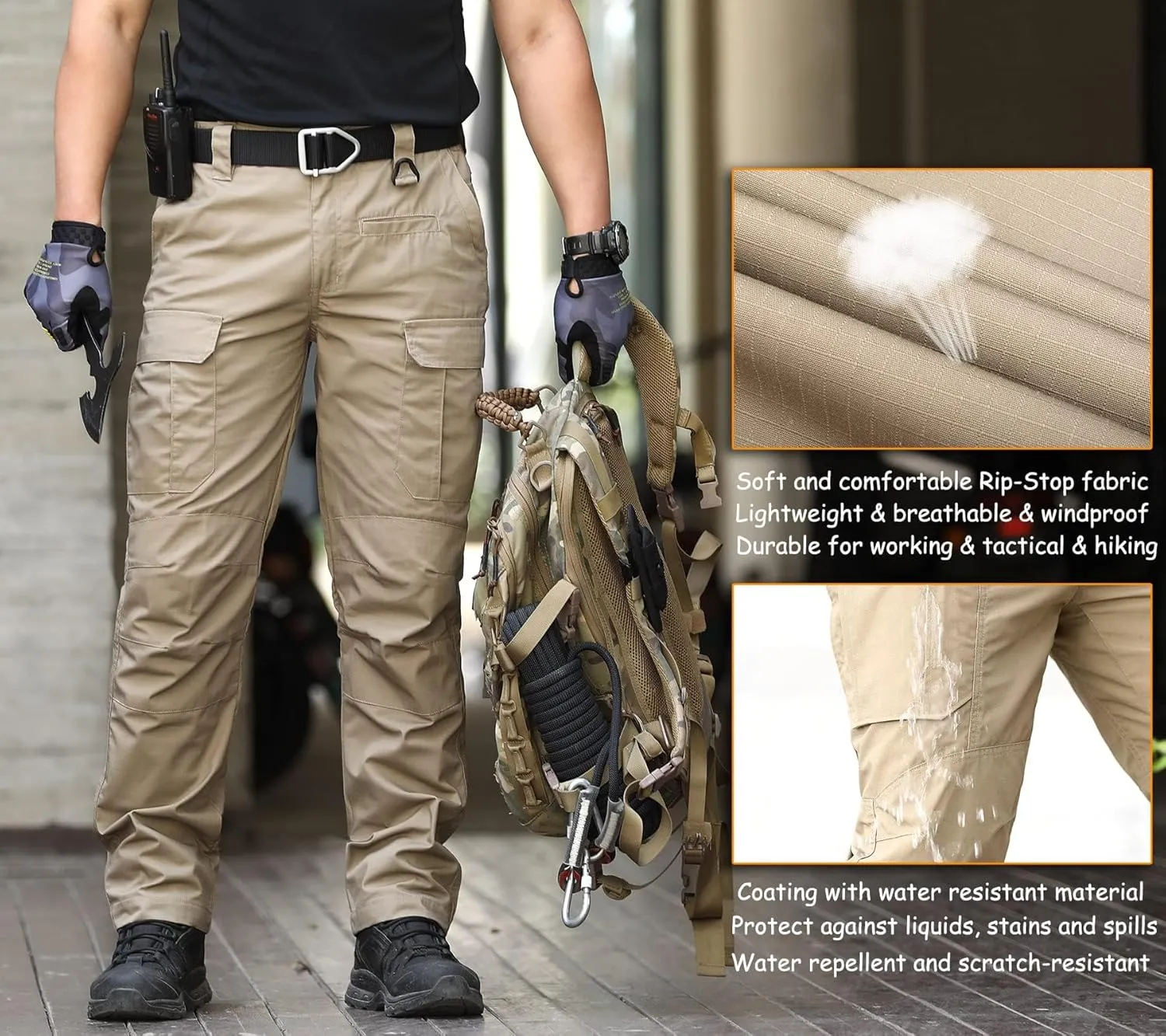 CARWORNIC Men's Ripstop Tactical Pants Water-Resistant Military Cargo Pants Lightweight EDC Pockets Outdoor Hiking Work Pants