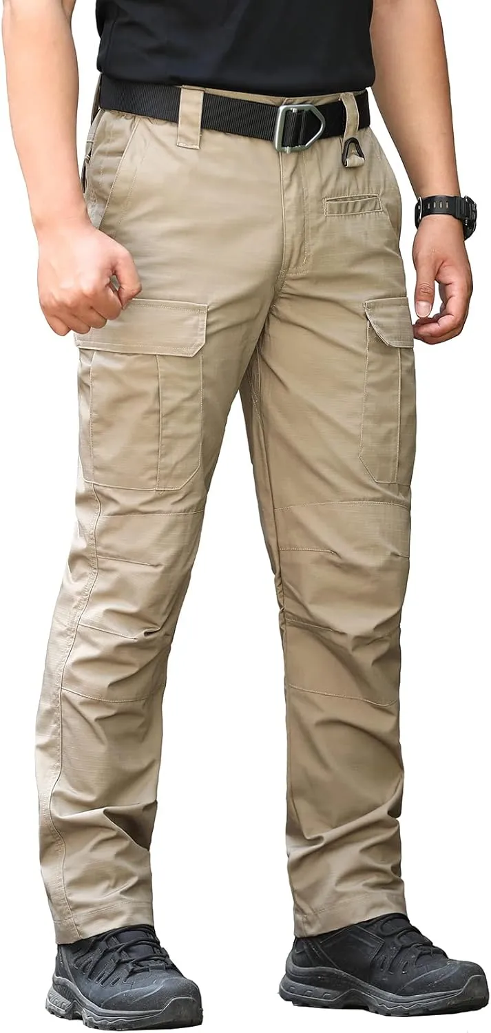 CARWORNIC Men's Ripstop Tactical Pants Water-Resistant Military Cargo Pants Lightweight EDC Pockets Outdoor Hiking Work Pants