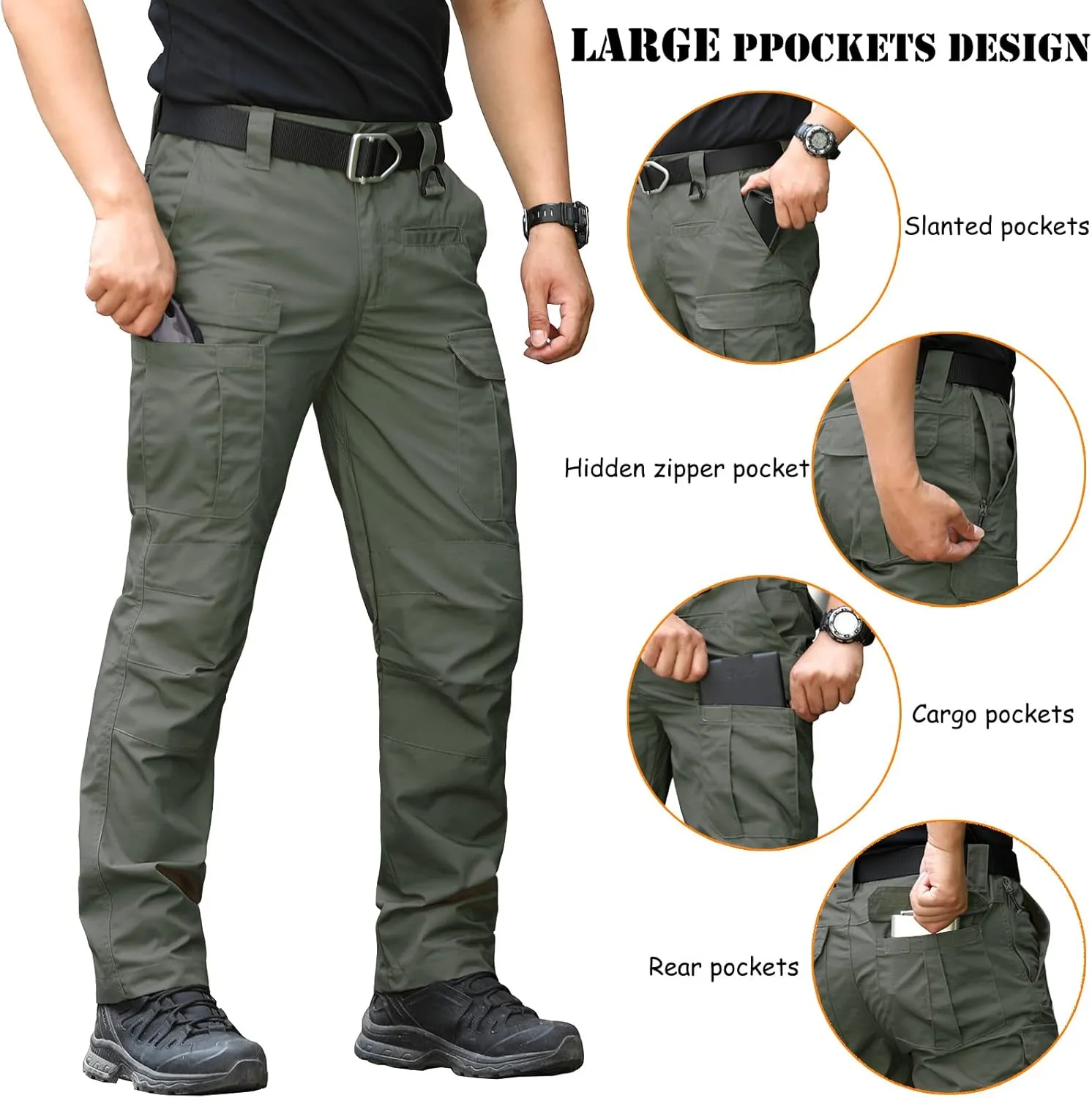 CARWORNIC Men's Ripstop Tactical Pants Water-Resistant Military Cargo Pants Lightweight EDC Pockets Outdoor Hiking Work Pants