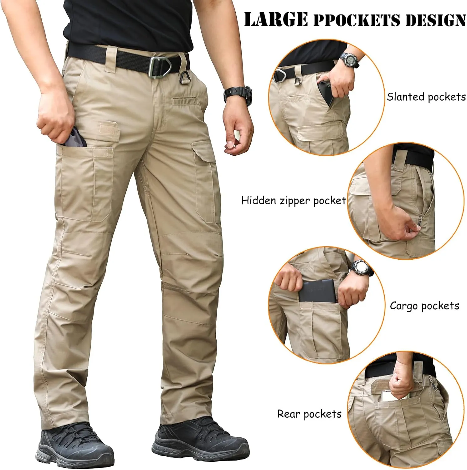 CARWORNIC Men's Ripstop Tactical Pants Water-Resistant Military Cargo Pants Lightweight EDC Pockets Outdoor Hiking Work Pants