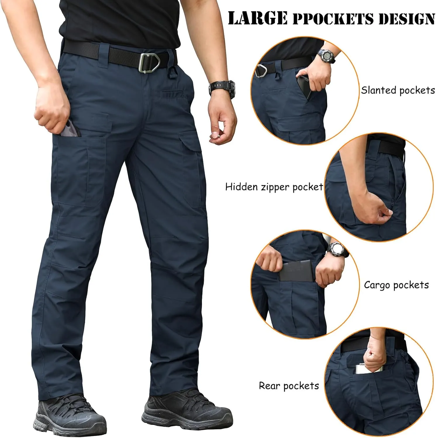 CARWORNIC Men's Ripstop Tactical Pants Water-Resistant Military Cargo Pants Lightweight EDC Pockets Outdoor Hiking Work Pants