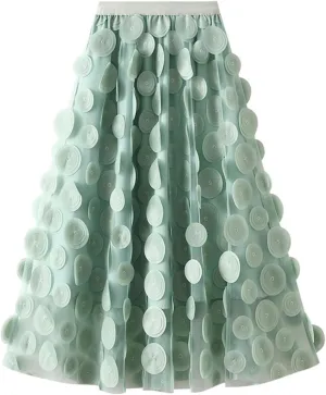 Casual Mesh Soft Skirts for Women Fashion Soft High Elastic Waist Skirt Comfy A-Line Solid Color Pleated Midi Skirts
