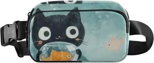 Cat and Fish Fanny Pack Water Resistant Waist Pack Sling Bag Purse for Women Men Travel Hiking