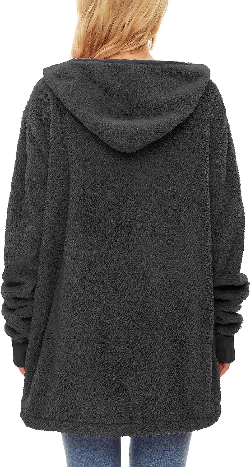Century Star Women Fleece Cardigan Hooded Loose Fuzzy Cardigan Coat Womens Fuzzy Jacket Outwear