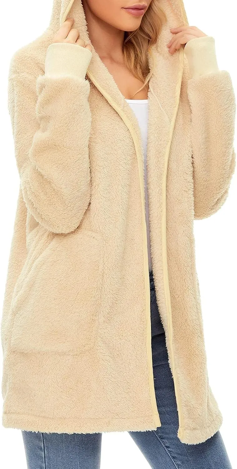 Century Star Women Fleece Cardigan Hooded Loose Fuzzy Cardigan Coat Womens Fuzzy Jacket Outwear