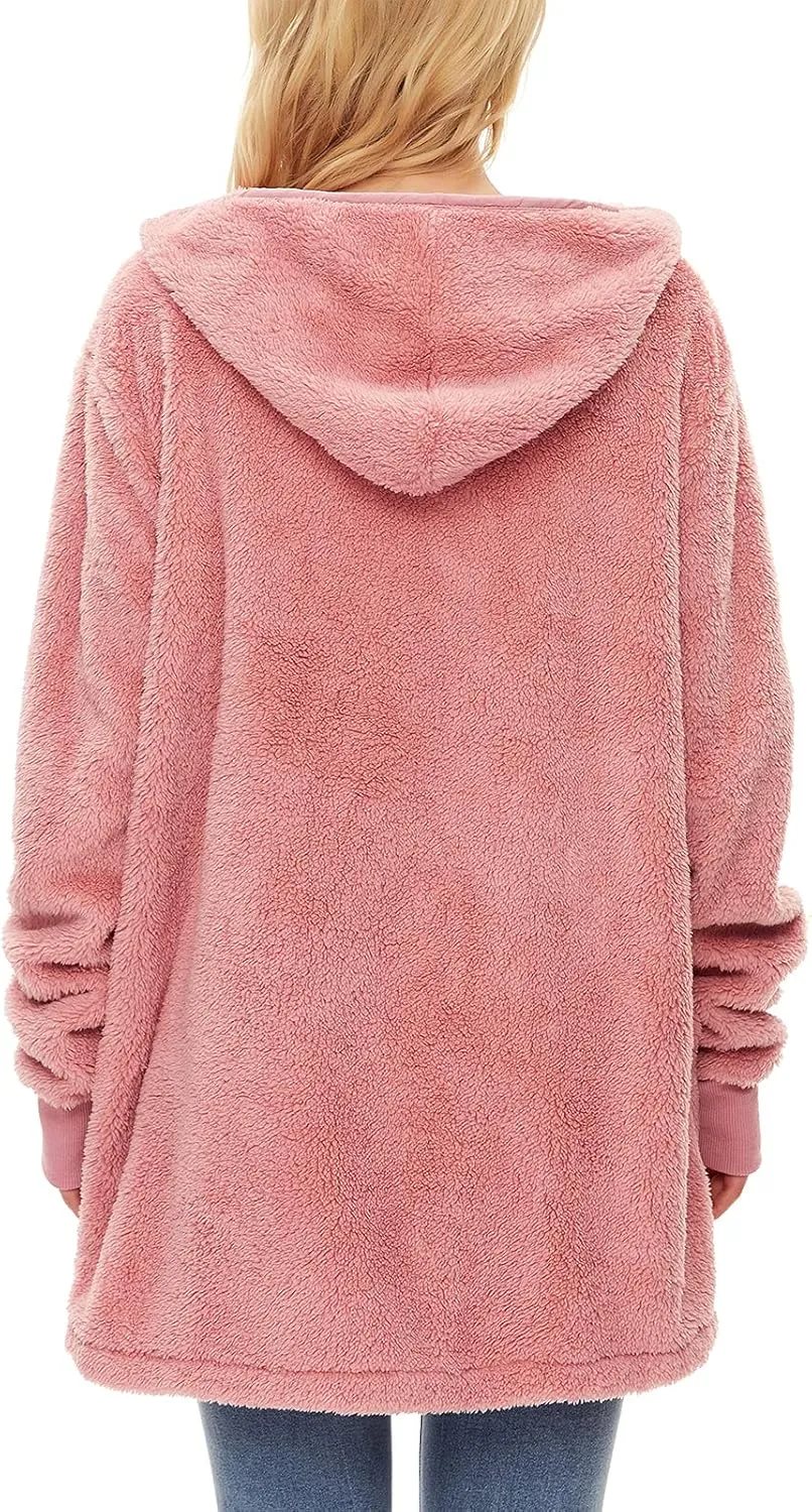 Century Star Women Fleece Cardigan Hooded Loose Fuzzy Cardigan Coat Womens Fuzzy Jacket Outwear