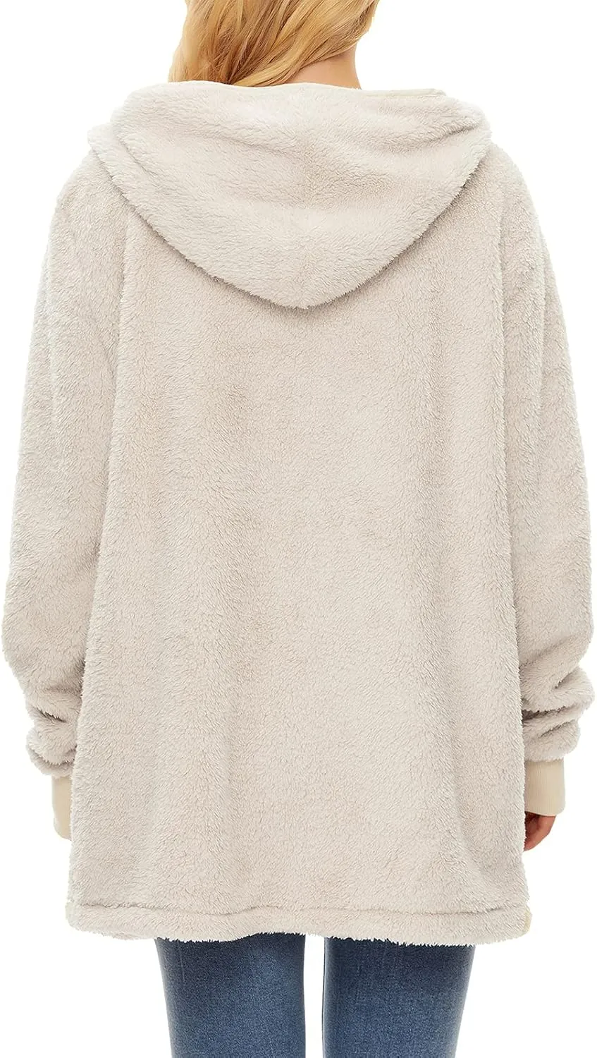 Century Star Women Fleece Cardigan Hooded Loose Fuzzy Cardigan Coat Womens Fuzzy Jacket Outwear