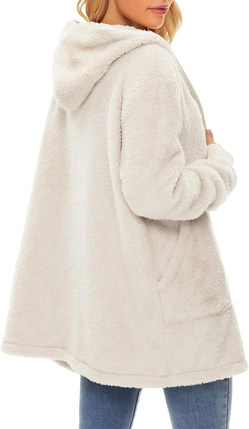 Century Star Women Fleece Cardigan Hooded Loose Fuzzy Cardigan Coat Womens Fuzzy Jacket Outwear