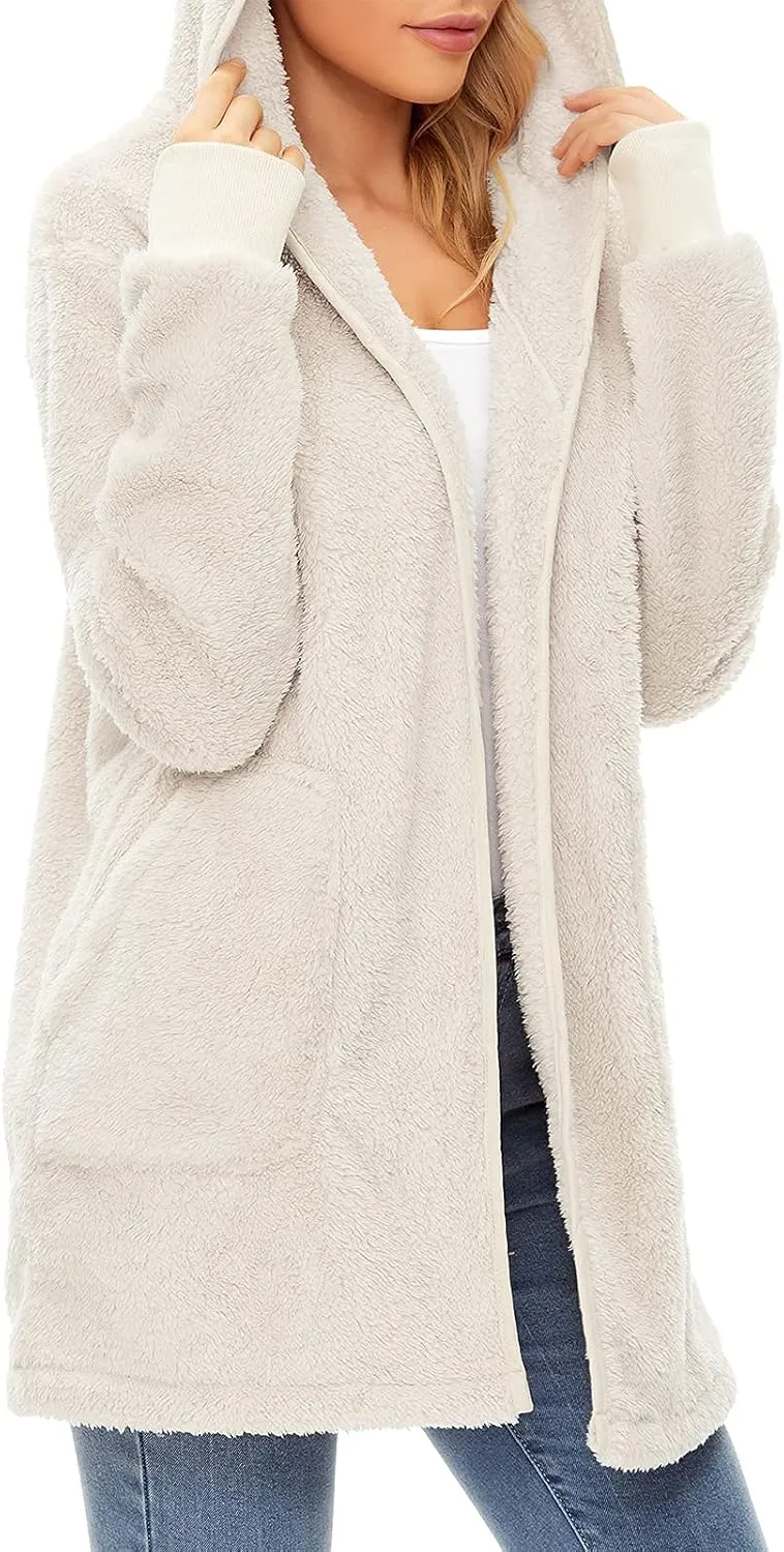 Century Star Women Fleece Cardigan Hooded Loose Fuzzy Cardigan Coat Womens Fuzzy Jacket Outwear