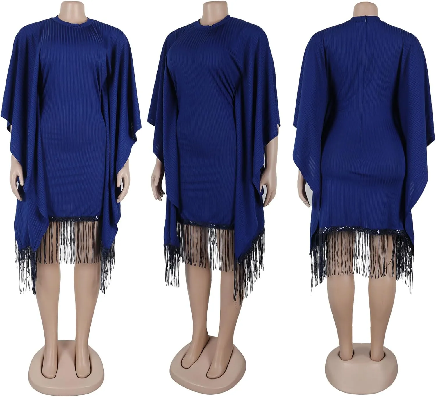 chicyes Women's Dresses for Curvy Sequin Fringe 3/4 Sleeve Cocktail Midi Maxi Dress Sparkly Plus Size Party Outfits