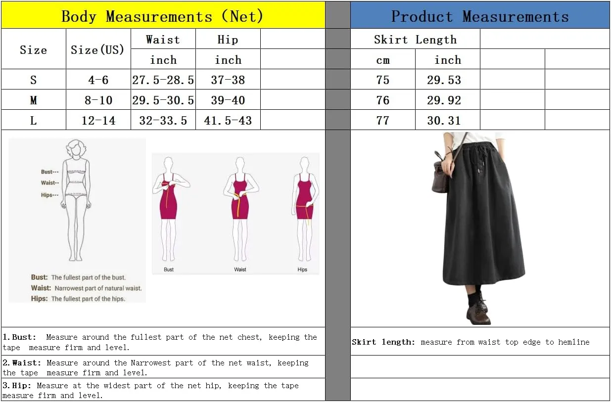 chouyatou Women's Elastic Waist Pleated Wool Skirt A-Line Wool Blend Midi Long Skirt with Pockets