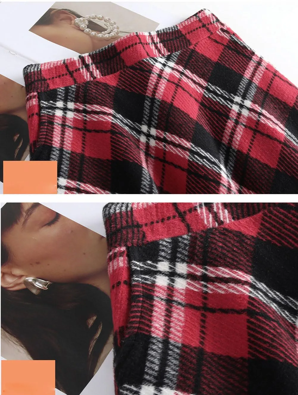 chouyatou Women's Winter Elastic Waist Wool Plaid Skirt Fall A-Line Pleated Midi Long Skater Skirt