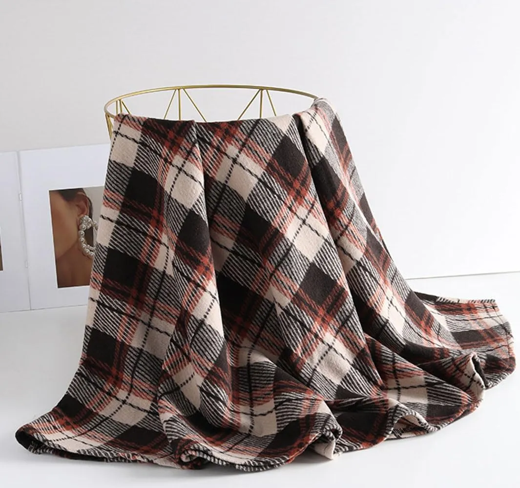 chouyatou Women's Winter Elastic Waist Wool Plaid Skirt Fall A-Line Pleated Midi Long Skater Skirt