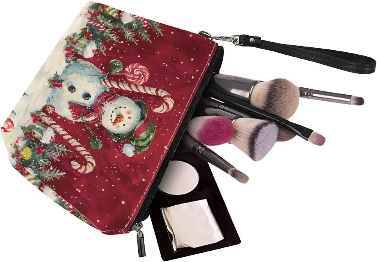 Christmas Snowman Makeup Bag for Women Large Cosmetic Bags Teens Travel Water Resistant Bag Multifuncition Pencil Holder