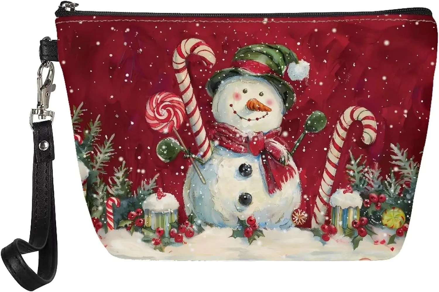 Christmas Snowman Makeup Bag for Women Large Cosmetic Bags Teens Travel Water Resistant Bag Multifuncition Pencil Holder