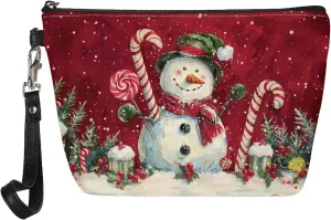 Christmas Snowman Makeup Bag for Women Large Cosmetic Bags Teens Travel Water Resistant Bag Multifuncition Pencil Holder