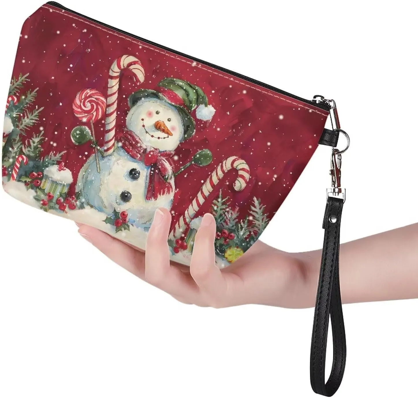 Christmas Snowman Makeup Bag for Women Large Cosmetic Bags Teens Travel Water Resistant Bag Multifuncition Pencil Holder