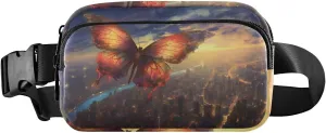 City Butterfly Fanny Pack for Travel Hiking Water Resistant Waist Pack Sling Bag Purse for Women Men