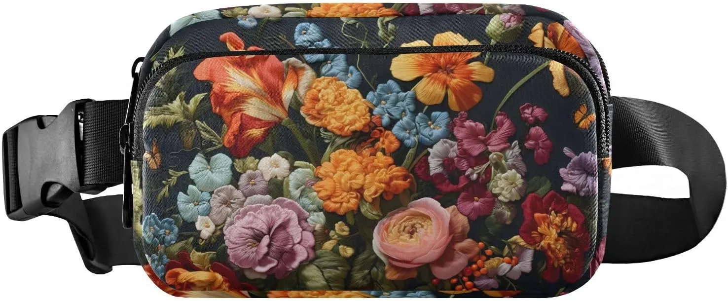 Cluster Flower Fanny Pack for Travel Hiking Water Resistant Waist Pack Sling Bag Purse for Women Men