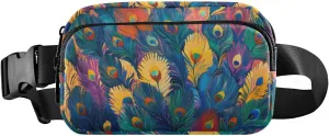 Colorful Feather Fanny Packs for Women Men, Water Resistant Waist Pack Sling Bag Purse for Travel Hiking