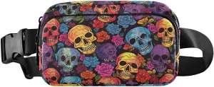 Colorful Skulls Fanny Pack for Travel Hiking Water Resistant Waist Pack Sling Bag Purse for Women Men