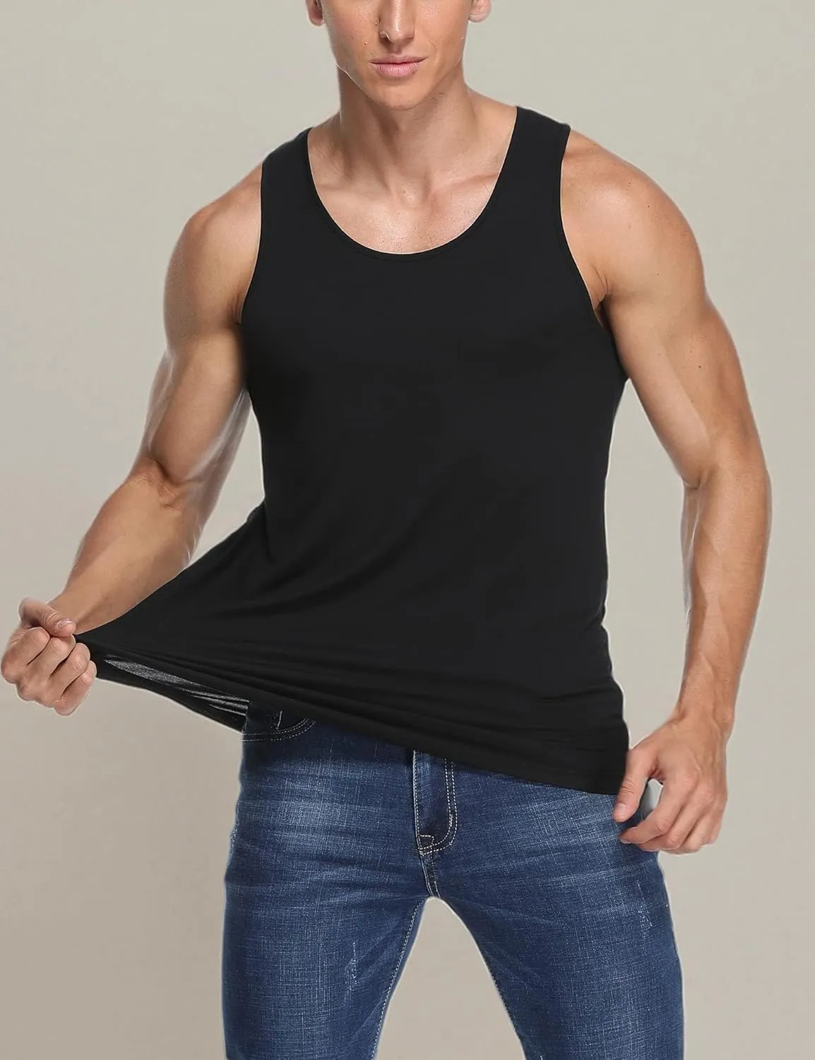 COLORFULLEAF Men's Bamboo Rayon Undershirts Tank Tops Men Crew Neck Stretchy Tank Shirts Pack(1 or 3)