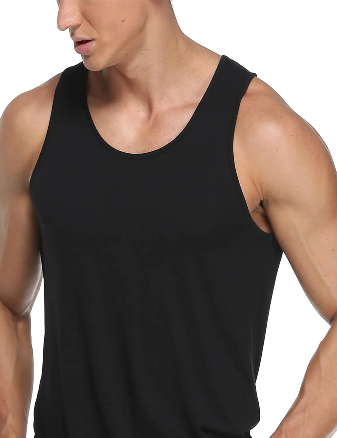 COLORFULLEAF Men's Bamboo Rayon Undershirts Tank Tops Men Crew Neck Stretchy Tank Shirts Pack(1 or 3)