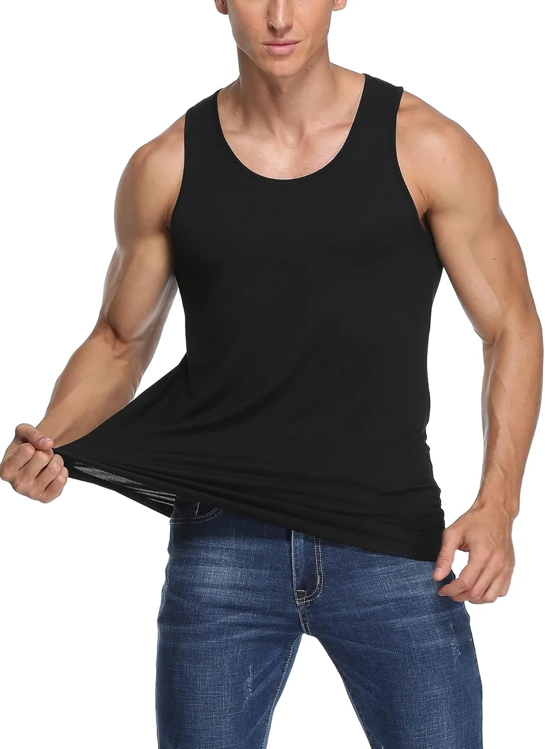 COLORFULLEAF Men's Bamboo Rayon Undershirts Tank Tops Men Crew Neck Stretchy Tank Shirts Pack(1 or 3)