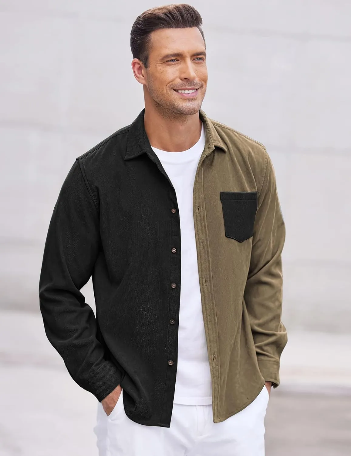 COOFANDY Men's Corduroy Shirt Casual Long Sleeve Button Down Lightweight Jacket Fall Textured Shacket