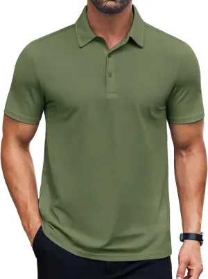 COOFANDY Men's Polo Shirts Short Sleeve Slim Fit Casual Solid Basic Golf Shirt Collared T-Shirt Army Green