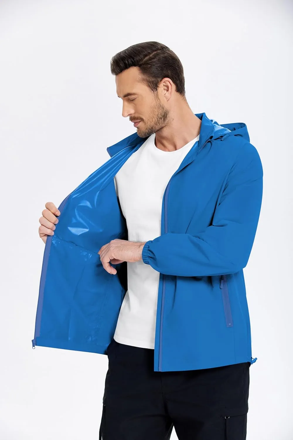 COOFANDY Mens Rain Jacket Lightweight Waterproof Raincoat Packable Rain Shell Jacket With Hood Golf Hiking Windbreaker