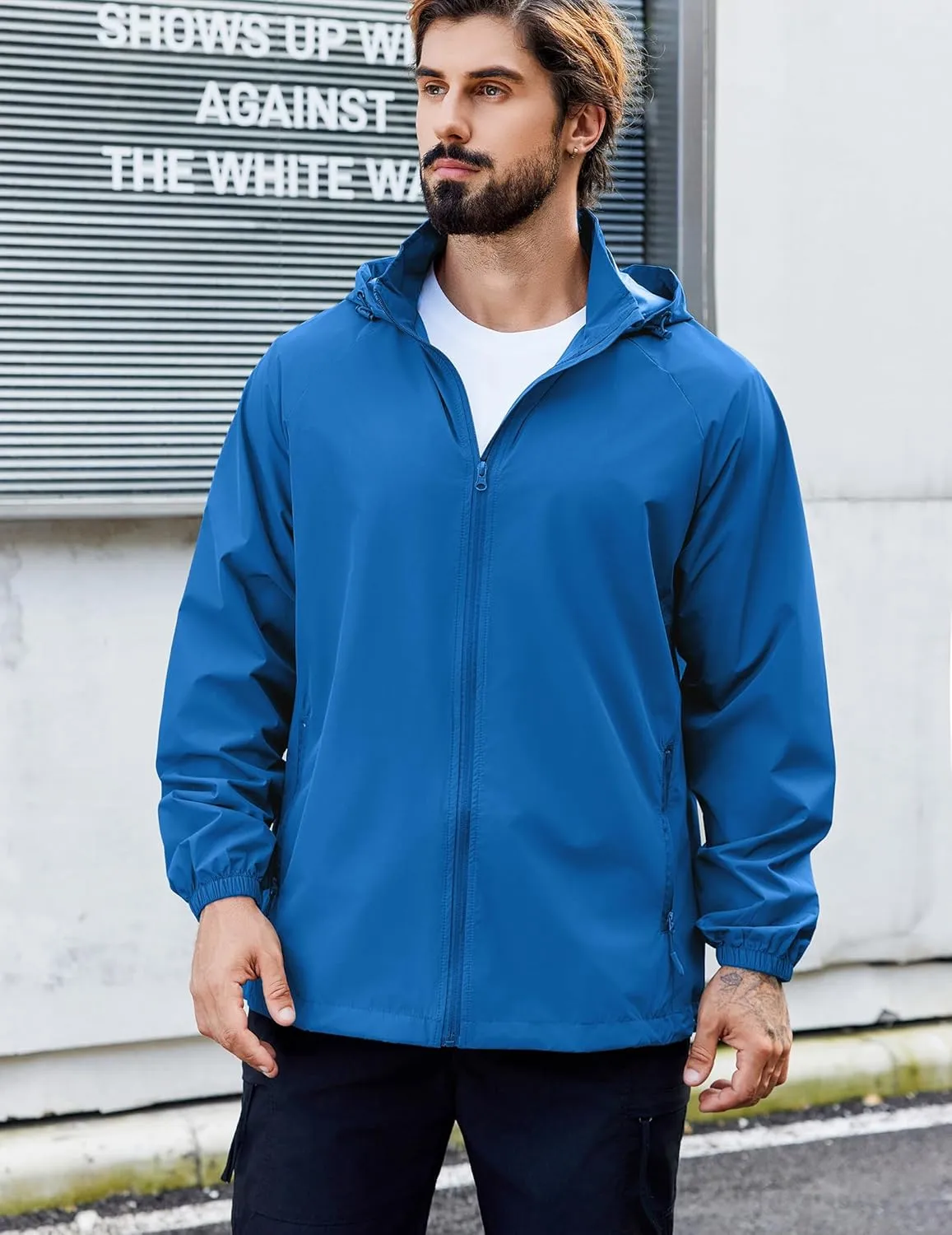 COOFANDY Mens Rain Jacket Lightweight Waterproof Raincoat Packable Rain Shell Jacket With Hood Golf Hiking Windbreaker