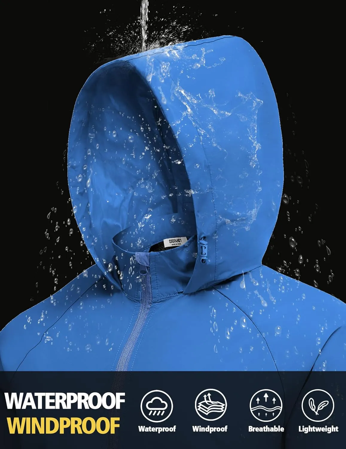 COOFANDY Mens Rain Jacket Lightweight Waterproof Raincoat Packable Rain Shell Jacket With Hood Golf Hiking Windbreaker