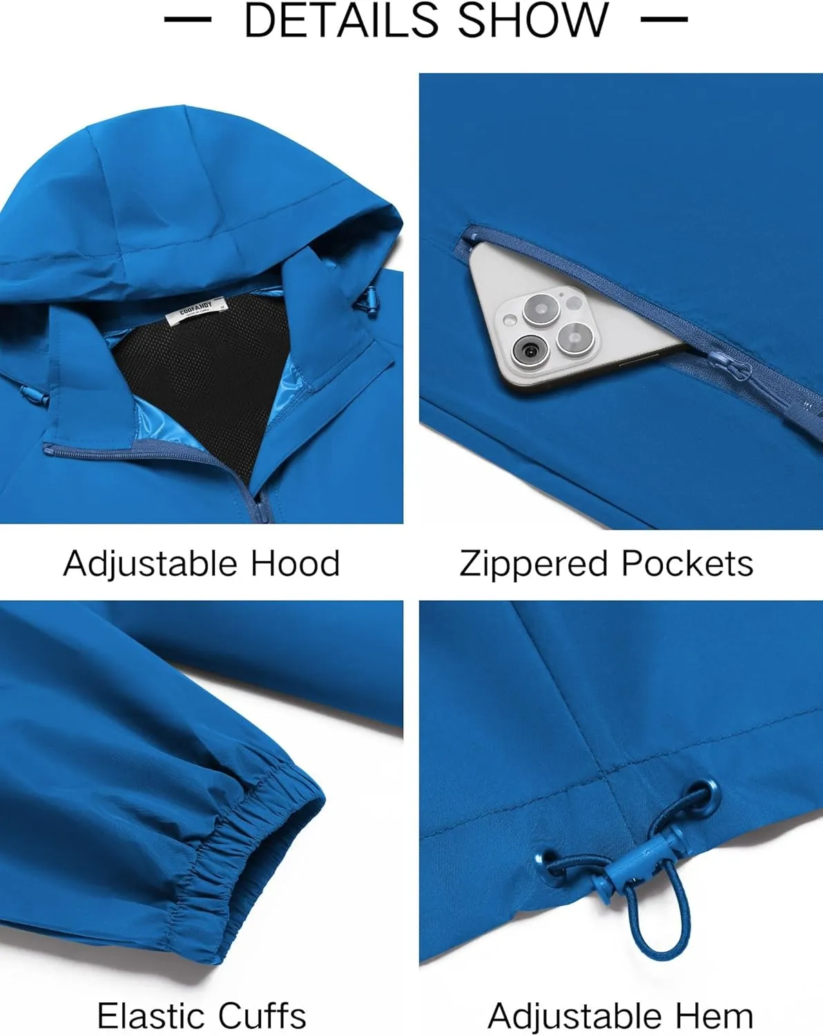 COOFANDY Mens Rain Jacket Lightweight Waterproof Raincoat Packable Rain Shell Jacket With Hood Golf Hiking Windbreaker