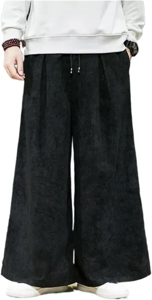 Corduroy Wide-Leg Harem Pants Men Casual Trousers Male Loose Big Size Streetwear