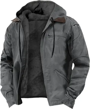 Costaric Solid Color Hooded Coat For Mens Fashion Casual Zipper Winter Warm Sherpa Fleece Lined Jacket With Pockets Jacket