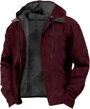 Costaric Solid Color Hooded Coat For Mens Fashion Casual Zipper Winter Warm Sherpa Fleece Lined Jacket With Pockets Jacket
