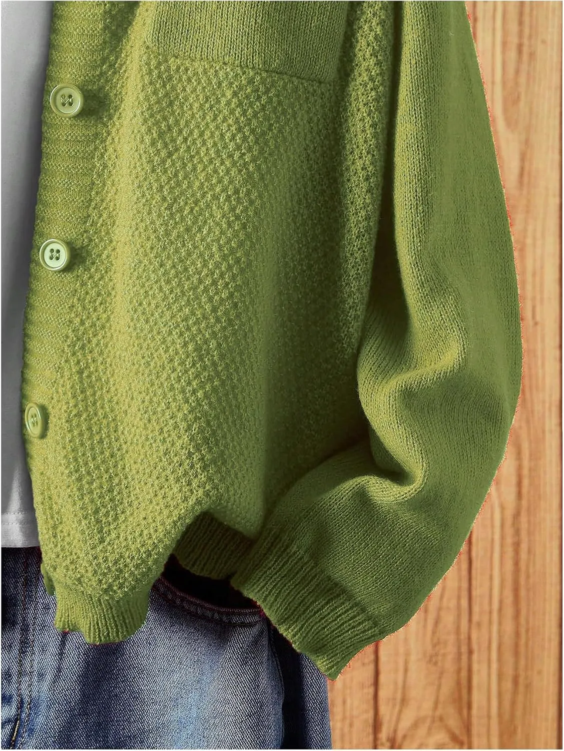 COZYEASE Women's Plus Size Crewneck Button Up Cardigan Long Sleeve Knit Sweater with Pocket