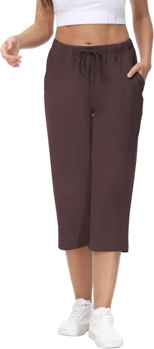 COZZIPLUS Womens Capris Yoga Pants Pull On Stretch Comfy Lightweight Summer Wide Leg Workout Crop with Pockets