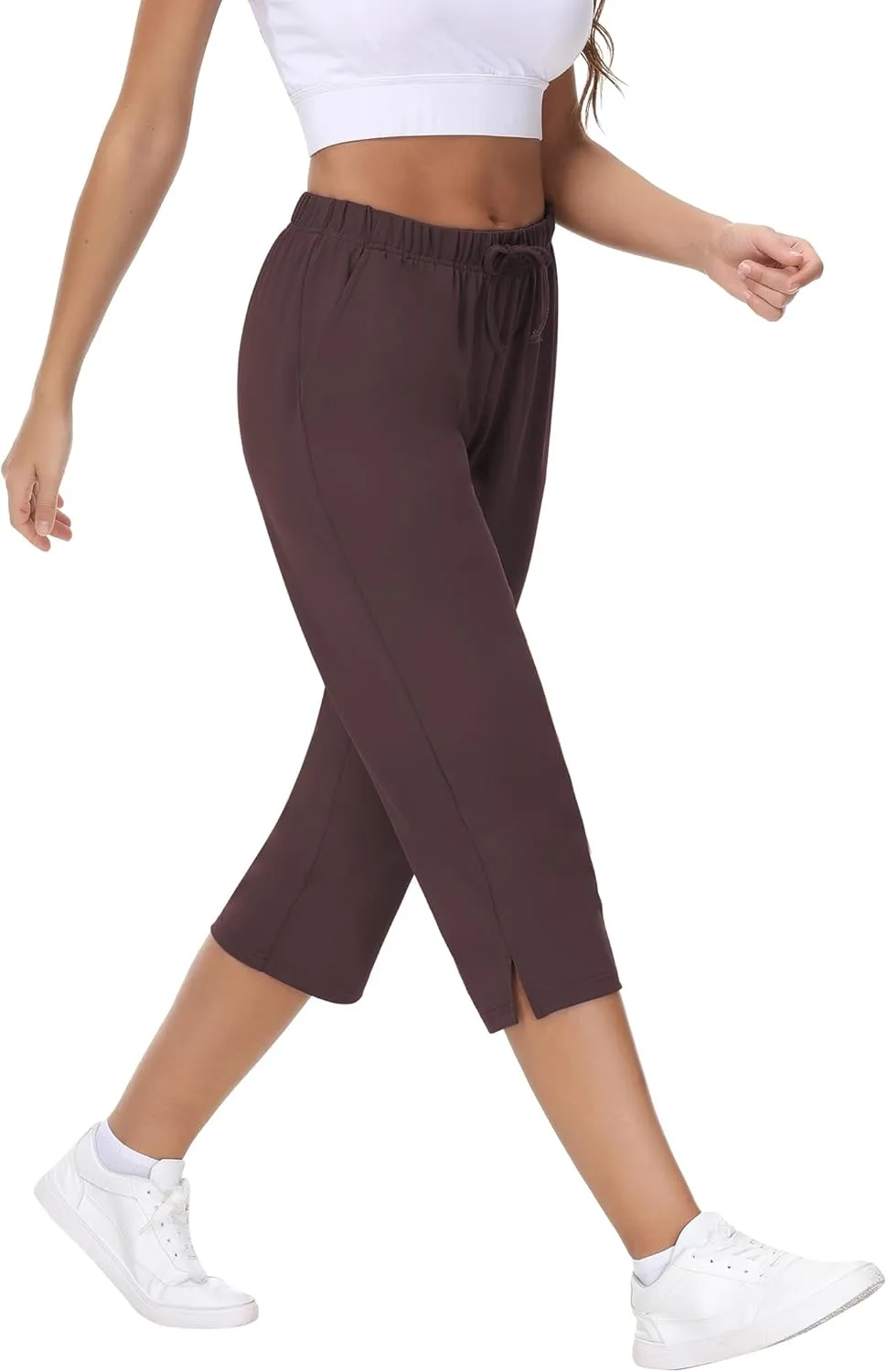 COZZIPLUS Womens Capris Yoga Pants Pull On Stretch Comfy Lightweight Summer Wide Leg Workout Crop with Pockets