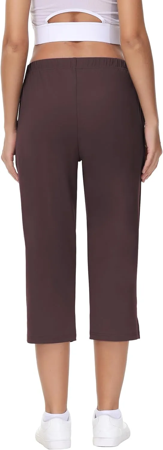 COZZIPLUS Womens Capris Yoga Pants Pull On Stretch Comfy Lightweight Summer Wide Leg Workout Crop with Pockets