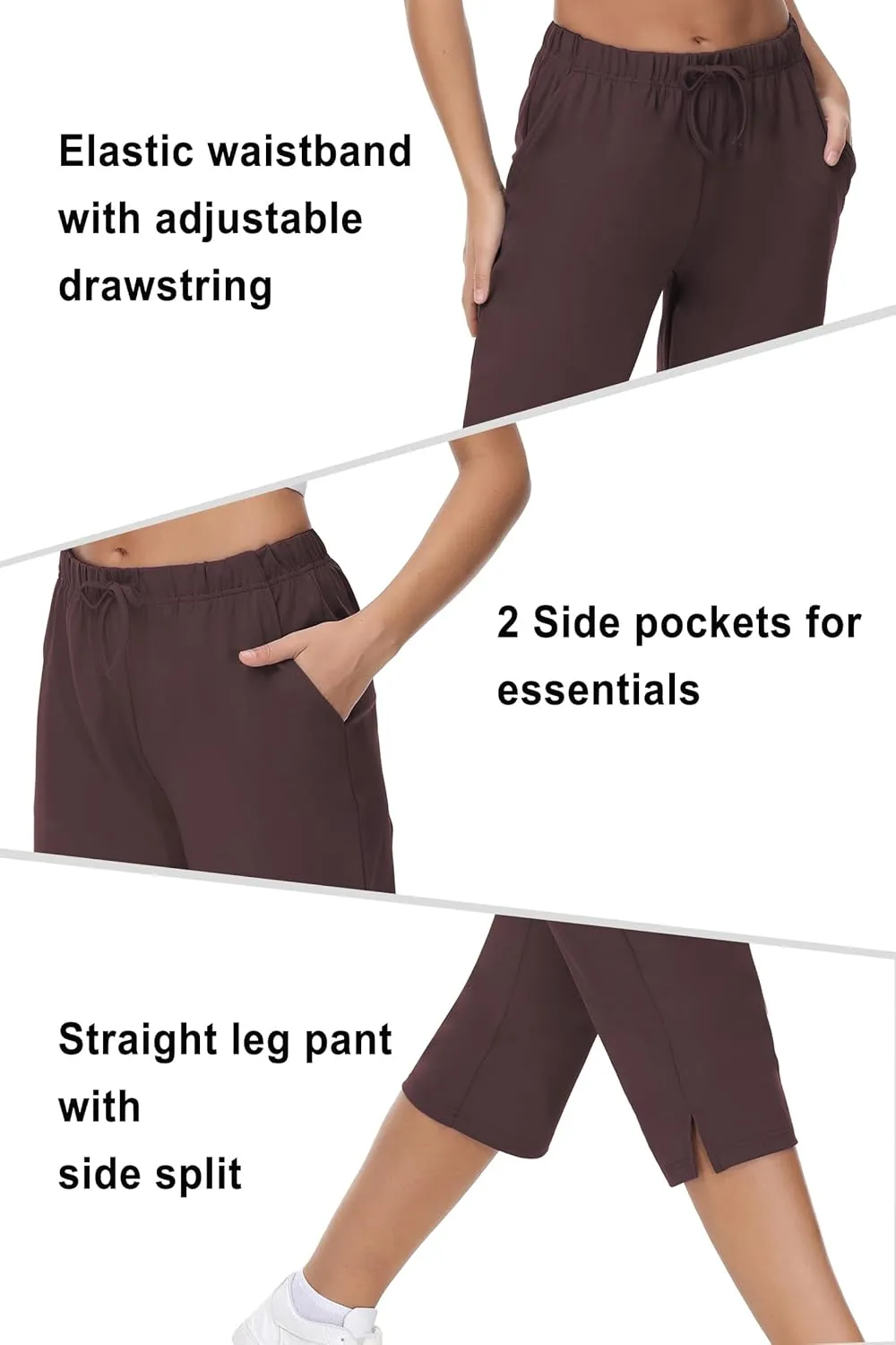 COZZIPLUS Womens Capris Yoga Pants Pull On Stretch Comfy Lightweight Summer Wide Leg Workout Crop with Pockets