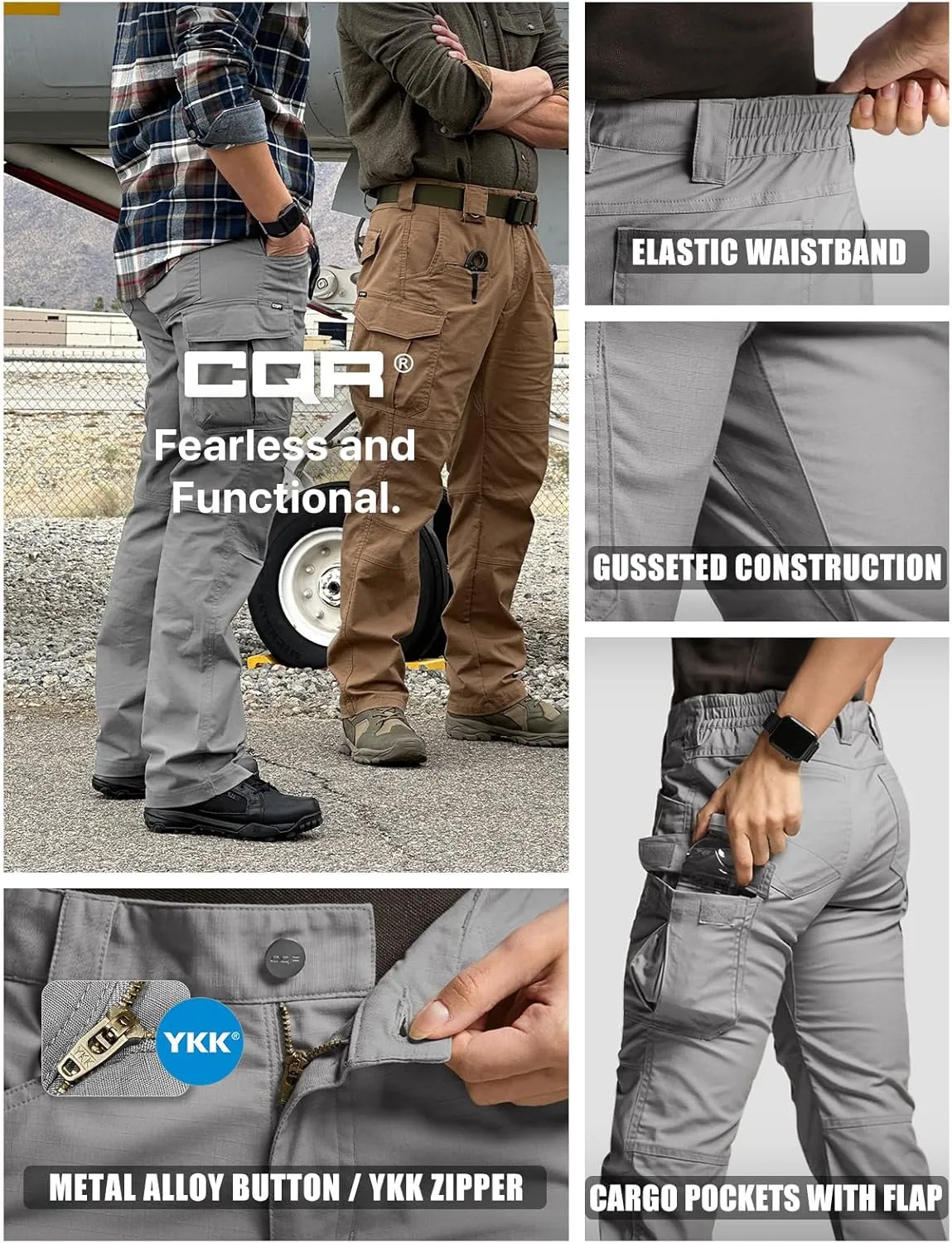 CQR Women's Flex Stretch Tactical Pants, Water Resistant Ripstop Cargo Work Pants with Pockets for Outdoor & Hiking