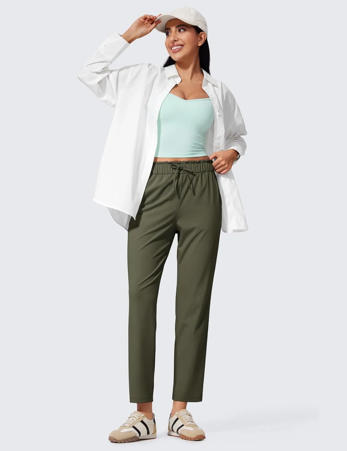 CRZ YOGA 4-Way Stretch Ankle Pants for Women High Waisted 7/8 Casual Dress Travel Golf Work Sweatpants with Pockets