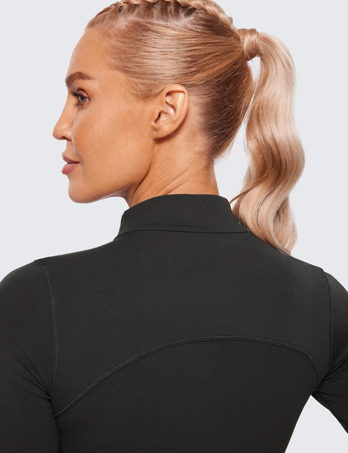 CRZ YOGA Womens Butterluxe Mock Turtleneck Long Sleeves Crop Tops Slim Fit Workout Casual T-Shirt Base Layer Fall Shirts