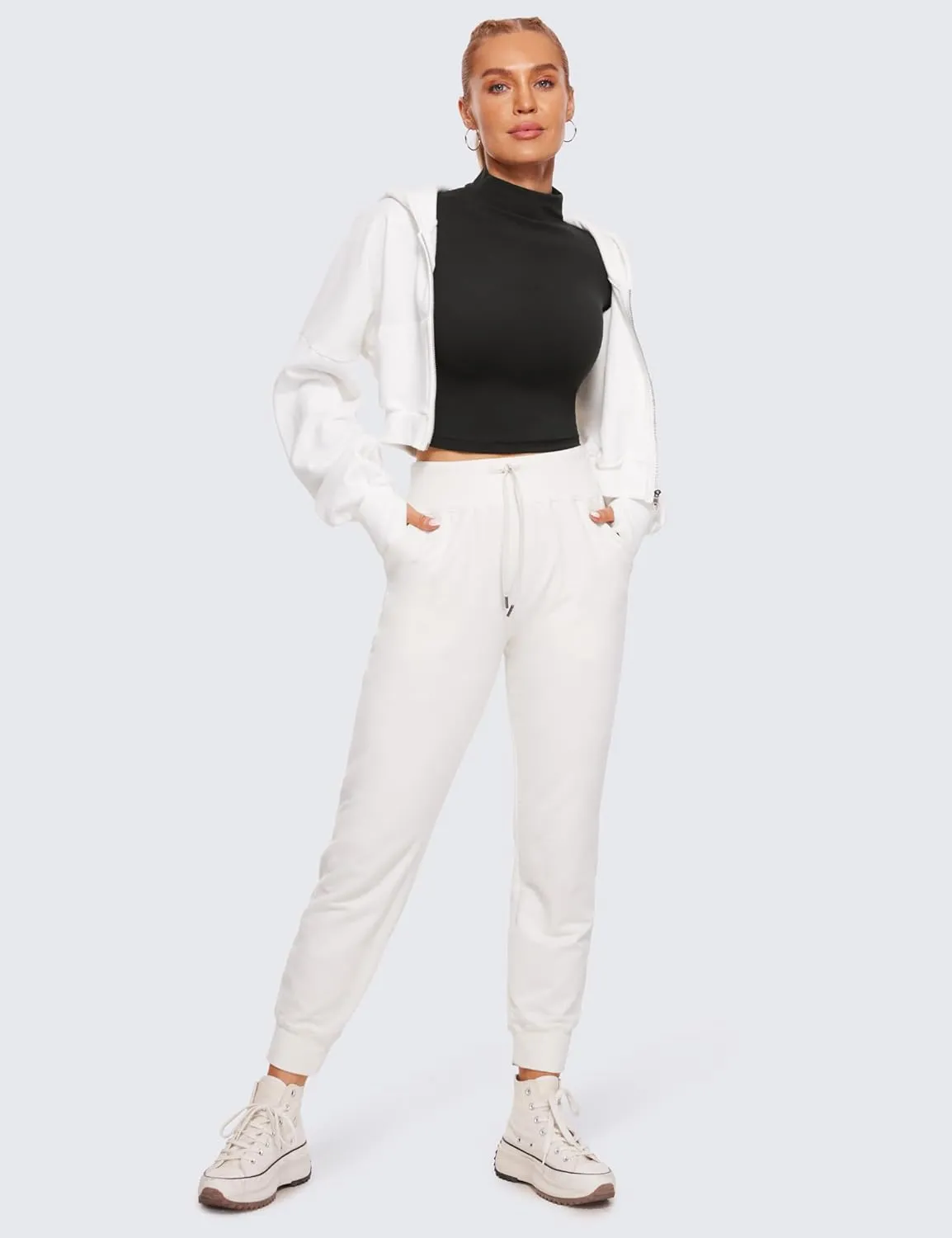 CRZ YOGA Womens Butterluxe Mock Turtleneck Long Sleeves Crop Tops Slim Fit Workout Casual T-Shirt Base Layer Fall Shirts