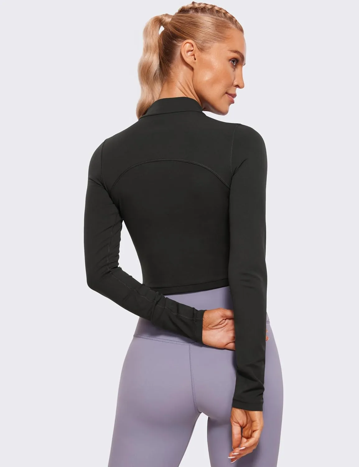 CRZ YOGA Womens Butterluxe Mock Turtleneck Long Sleeves Crop Tops Slim Fit Workout Casual T-Shirt Base Layer Fall Shirts