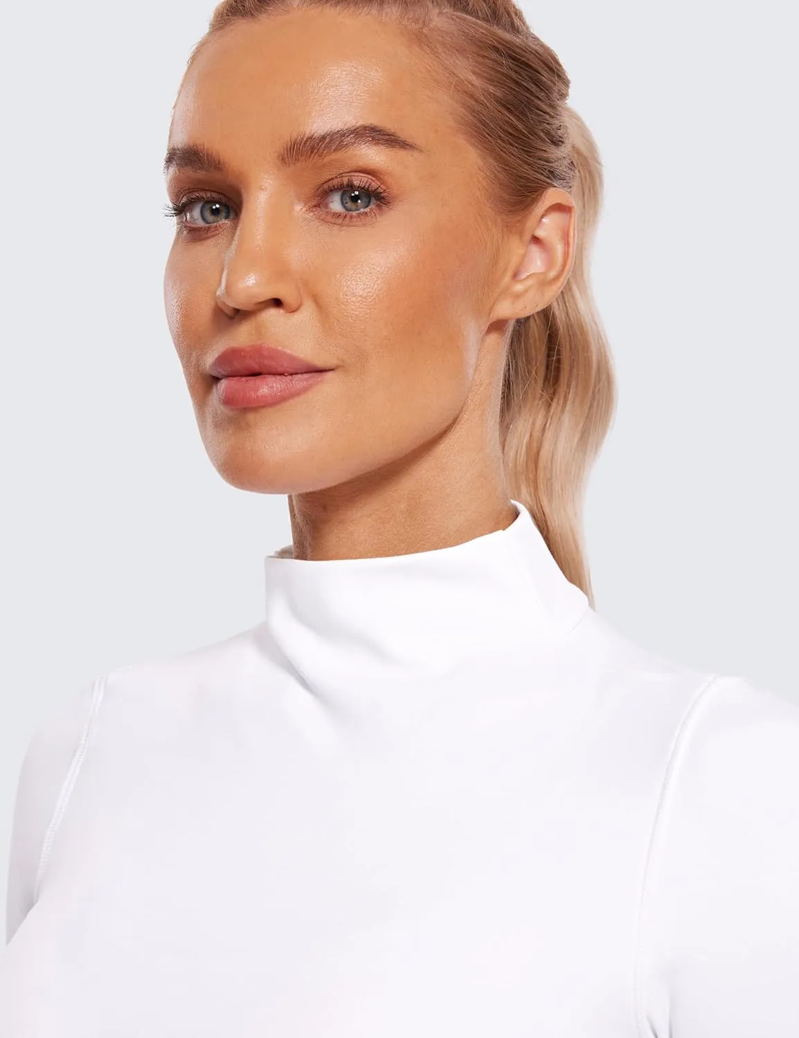 CRZ YOGA Womens Butterluxe Mock Turtleneck Long Sleeves Crop Tops Slim Fit Workout Casual T-Shirt Base Layer Fall Shirts