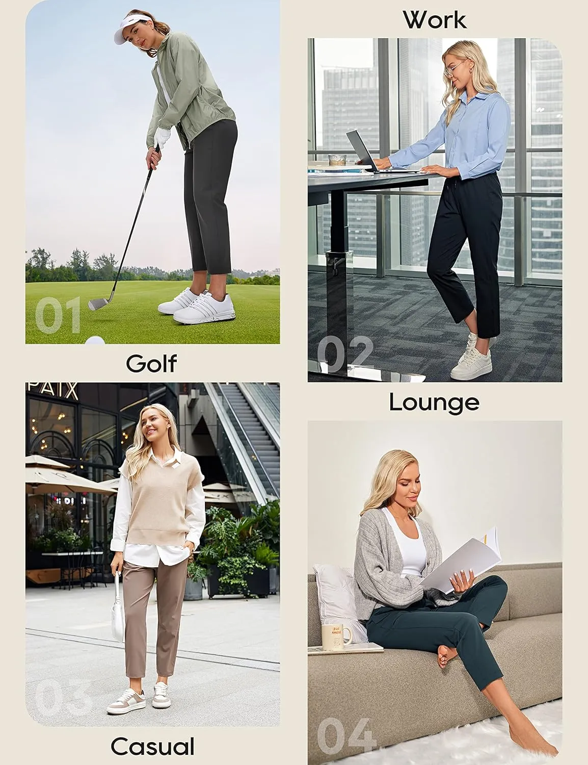 CRZ YOGA Womens High Waisted 4-Way Stretch Golf Capris 25" Short - Work Pants Athletic Lounge Workout Ankle Pants